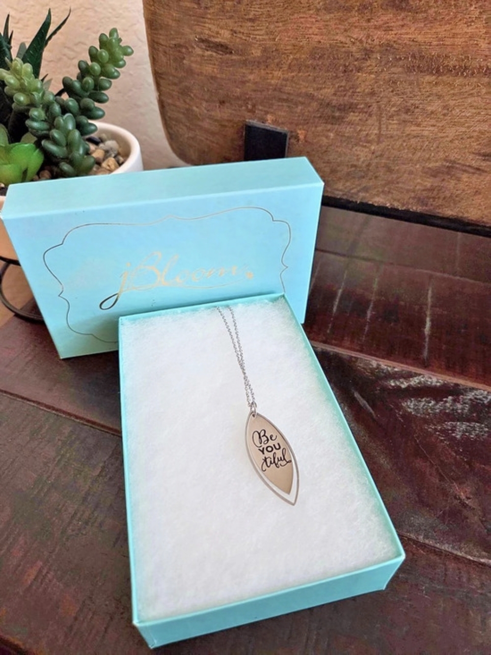 J Bloom Stainless Steel Necklace with "Be You Tiful "Pendant.